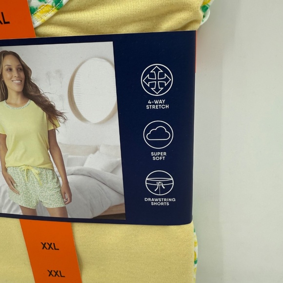 Lands End Knit Short Pajama Set Women XXL NEW Yellow Floral 2 Piece Soft Stretch - Picture 3 of 7